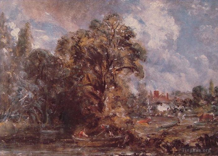 John Constable Oil Painting - Scene on a River