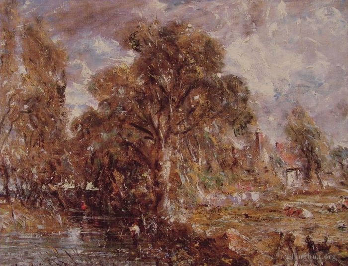 John Constable Oil Painting - Scene on a river2