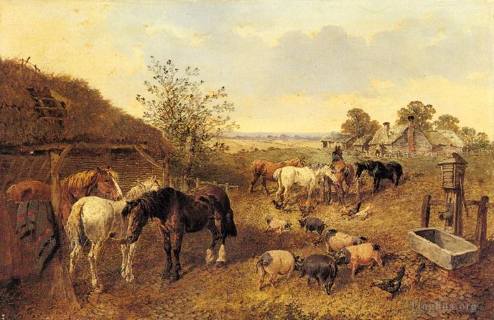 John Frederick Herring Jr Oil Painting - A Farmstead