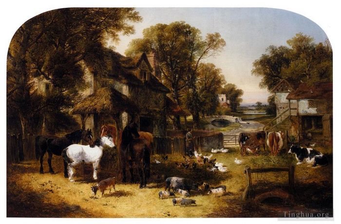 John Frederick Herring Jr Oil Painting - An English Farmyard Idyll