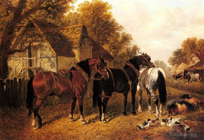 John Frederick Herring Jr Oil Painting - An English Homestead