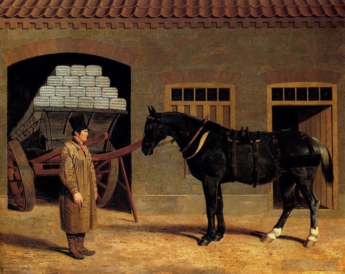 John Frederick Herring Sr Oil Painting - A Cart Horse And Driver Outside A Stable