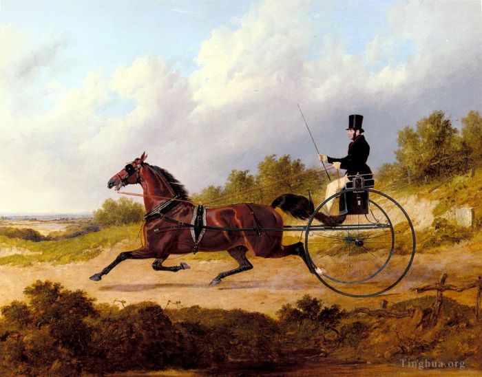 John Frederick Herring Sr Oil Painting - The Famous Trotter Confidence Drawing A Gig