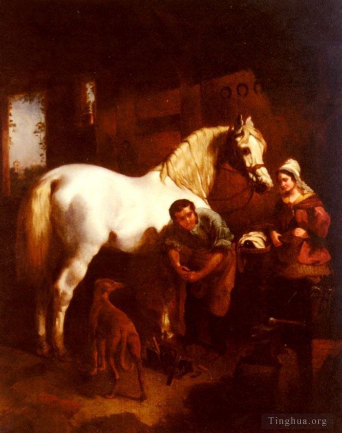 John Frederick Herring Sr Oil Painting - The Village Blacksmith