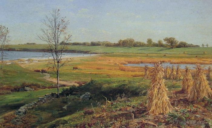 John Frederick Kensett Oil Painting - Connecticut Shoreline in Autumn