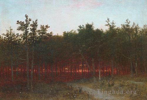 John Frederick Kensett Oil Painting - Twilight In The Cedars At Darien Connecticut