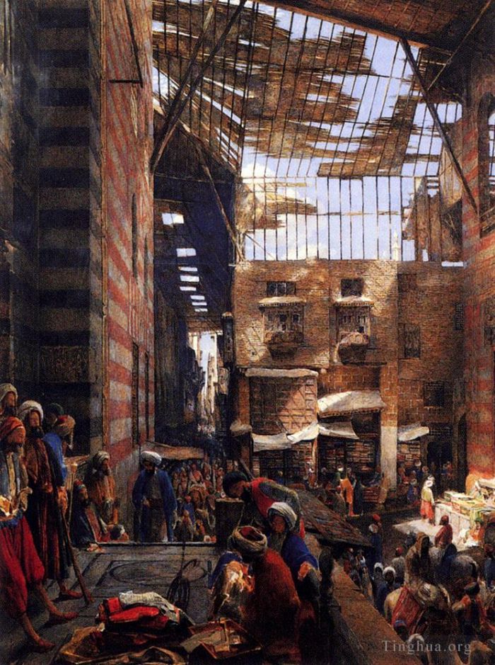 John Frederick Lewis Oil Painting - A View Of The Street And Morque Of Ghorreyah Cairo