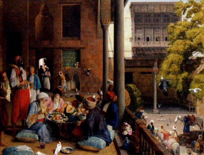 John Frederick Lewis Oil Painting - The Midday Meal Cairo