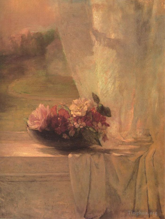 John LaFarge Oil Painting - Flowers in a Persian Porcelain Water Bowl