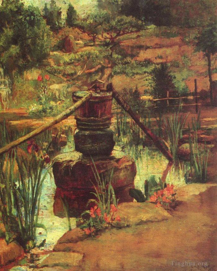 John LaFarge Oil Painting - The Fountain in Our Garden at Nikko