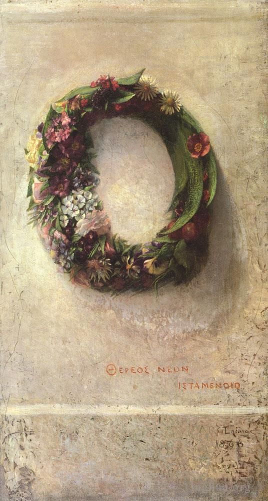 John LaFarge Oil Painting - Wreath of Flowers