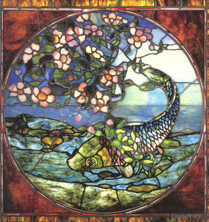 John LaFarge Various Paintings - Fish and Flowering Branch