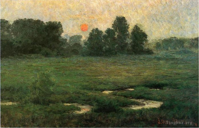 John Ottis Adams Oil Painting - An August Sunset Prarie Dell