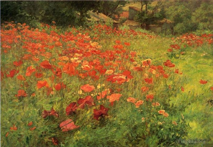 John Ottis Adams Oil Painting - In Poppyland