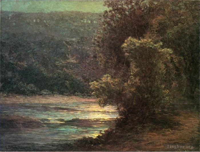 John Ottis Adams Oil Painting - Moonlight on the Whitewater