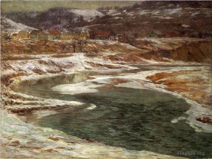 John Ottis Adams Oil Painting - Winter Brookville