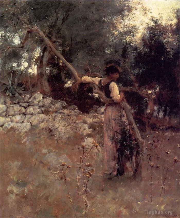John Singer Sargent Oil Painting - Capri Girl aka Among the Olive Trees Capri