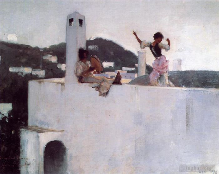 John Singer Sargent Oil Painting - Capri Girl on a Rooftop