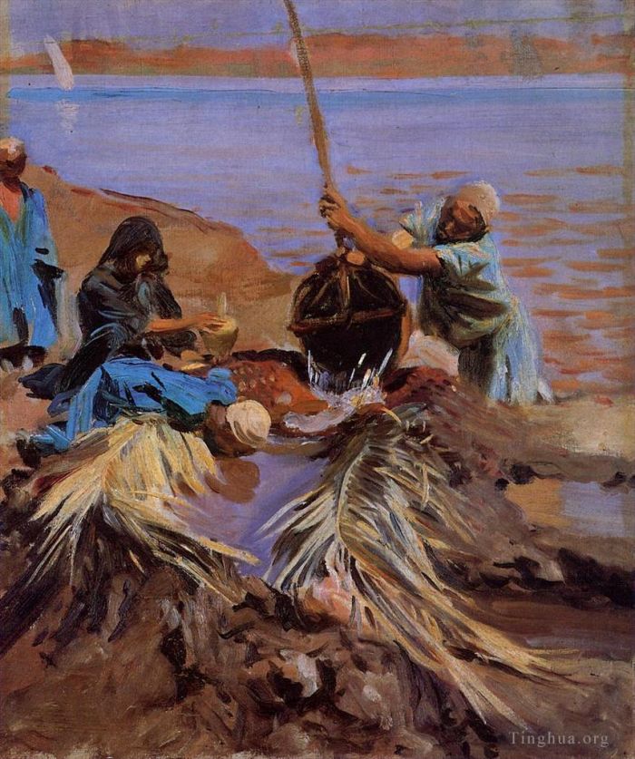 John Singer Sargent Oil Painting - Egyptians Raising Water from the Nile