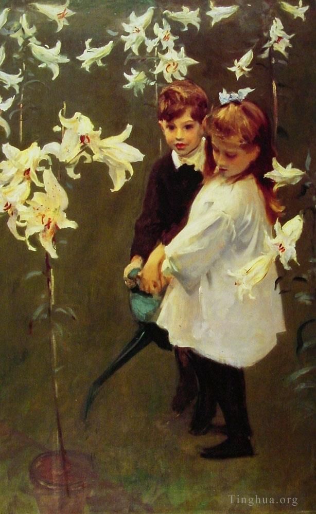John Singer Sargent Oil Painting - GardenStudy of the Vickers Children