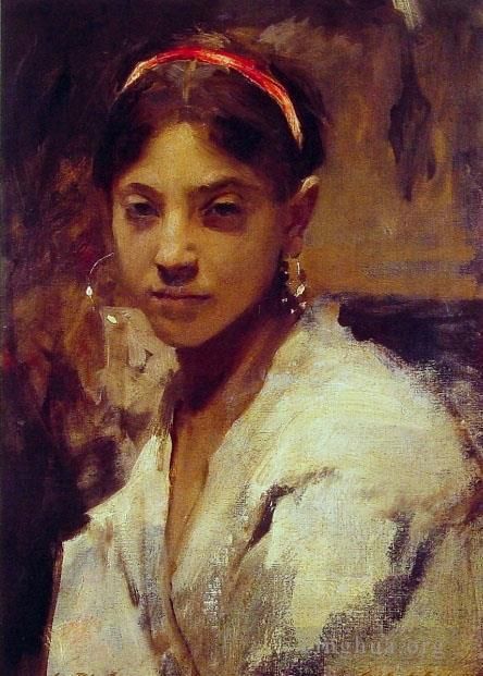 John Singer Sargent Oil Painting - Head of a Capril Girl portrait