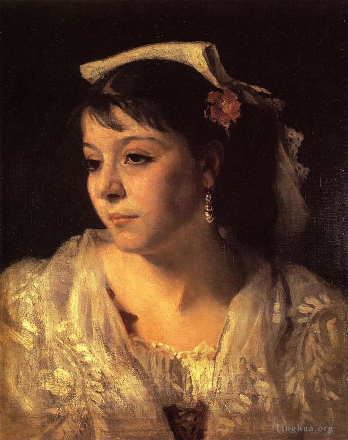John Singer Sargent Oil Painting - Head of an Italian Woman portrait