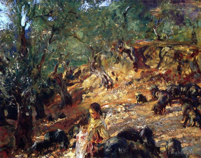 John Singer Sargent Oil Painting - Ilex Wood at Majorca with Blue Pigs