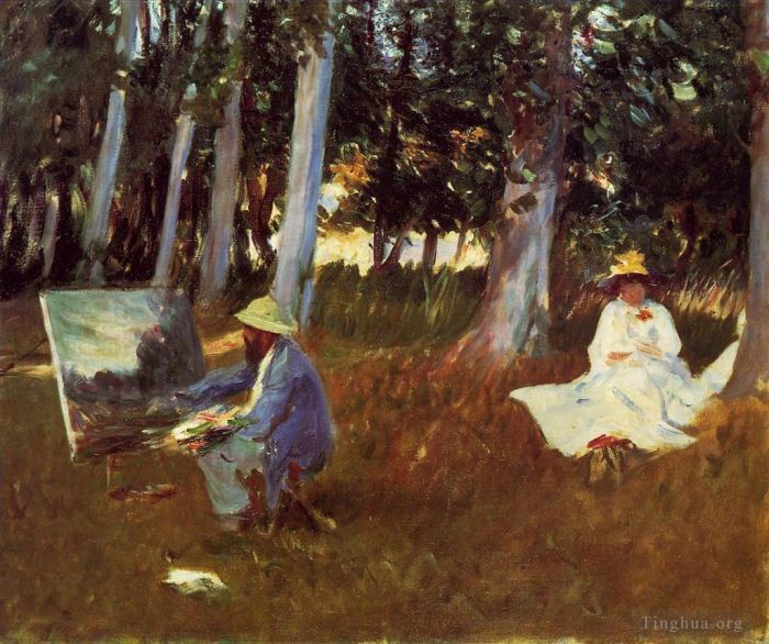 John Singer Sargent Oil Painting - Claude Monet Painting by the Edge of a Wood