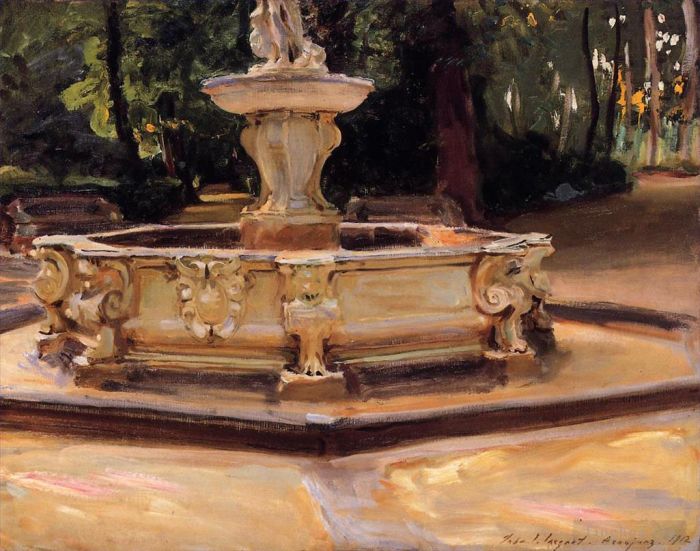 John Singer Sargent Various Paintings - A Marble fountain at Aranjuez Spain