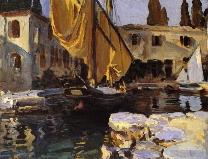 John Singer Sargent Various Paintings - Boat with The Golden Sail San Vigilio