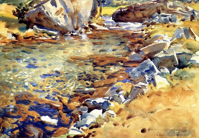 John Singer Sargent Various Paintings - Brook among Rocks