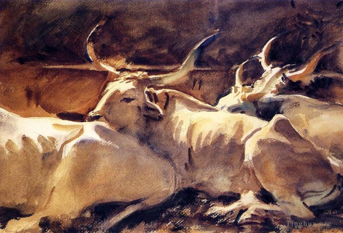John Singer Sargent Various Paintings - Oxen in Repose