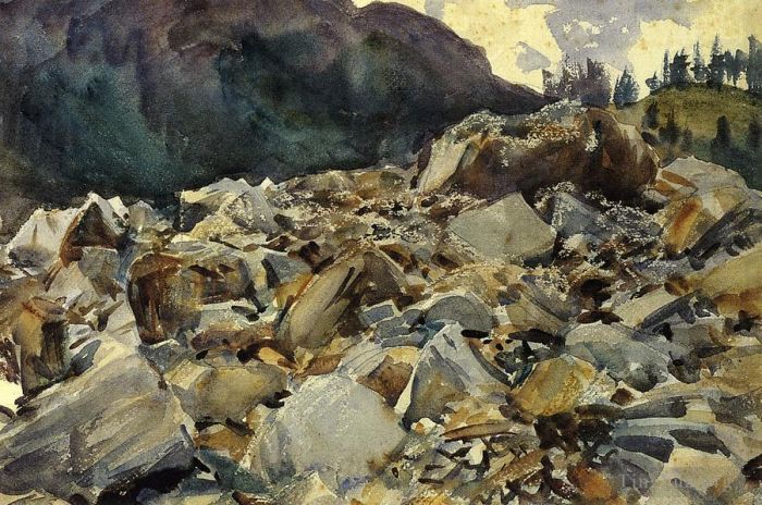 John Singer Sargent Various Paintings - Purtud Alpine Scene and Boulders