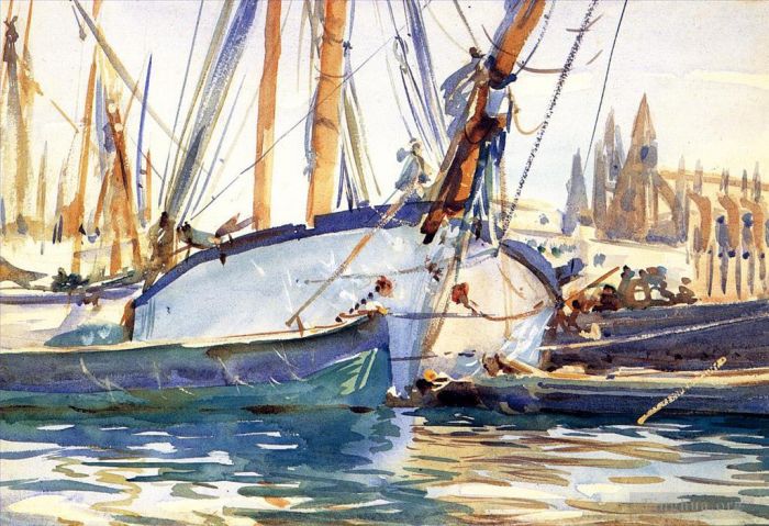 John Singer Sargent Various Paintings - Shipping Majorca boat