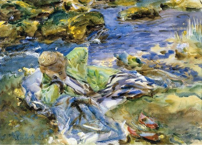 John Singer Sargent Various Paintings - Turkish Woman by a Stream