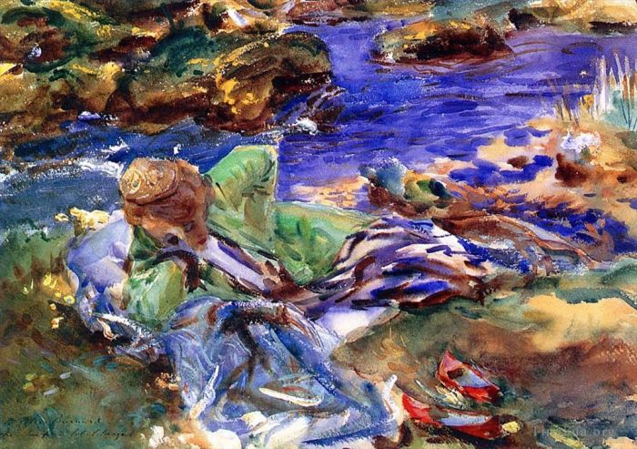 John Singer Sargent Various Paintings - Woman in a Turkish Costume A Turkish Woman by a Stream