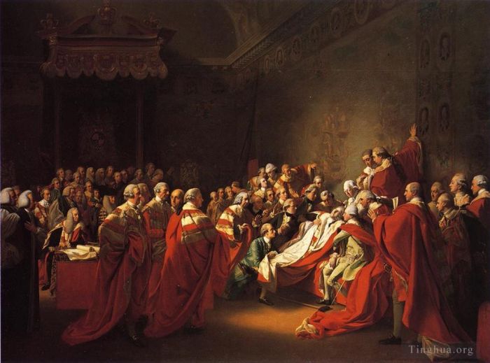 John Singleton Copley Oil Painting - The Colapse of the Earl of Chatham in the House of Lords aka The Death of t