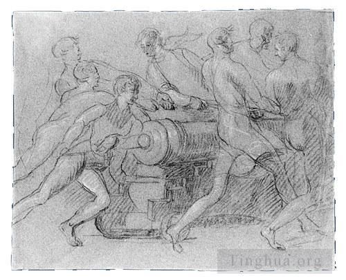 John Singleton Copley Various Paintings - Sailors Maneuvering A Cannon