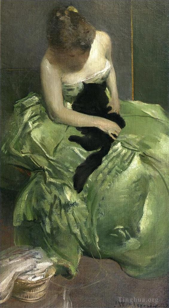 John White Alexander Oil Painting - The Green Dress