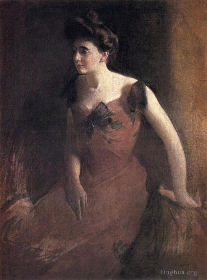 John White Alexander Oil Painting - Woman in a Red Dress