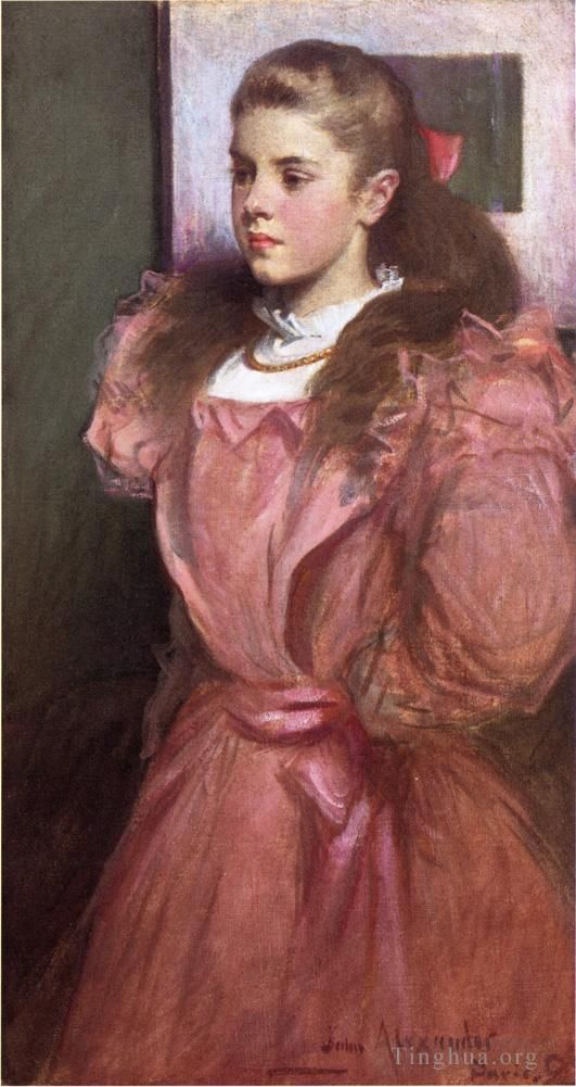 John White Alexander Oil Painting - Young Girl in Rose aka Portrait of Eleanora Randolph Sears
