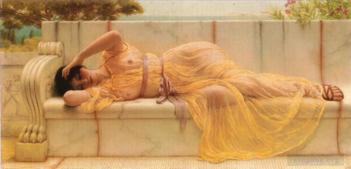 John William Godward Oil Painting - Girl in yellow Drapery