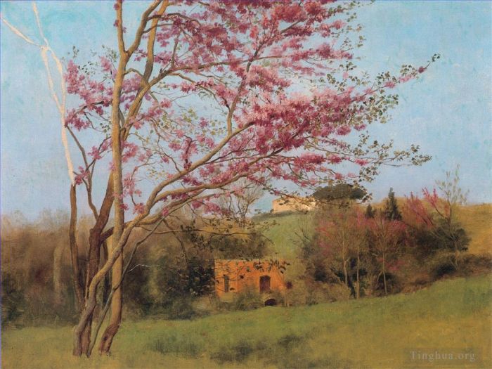 John William Godward Oil Painting - Landscape Blossoming Red Almond