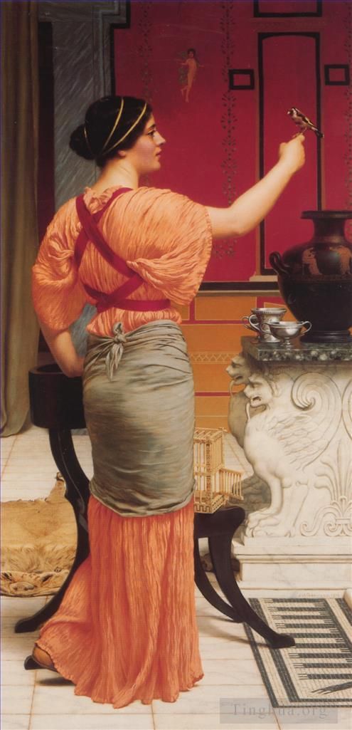 John William Godward Oil Painting - Lesbia with her Sparrow