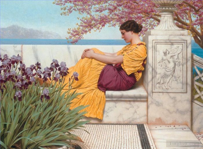 John William Godward Oil Painting - Under the Blossom that Hangs on the Bough