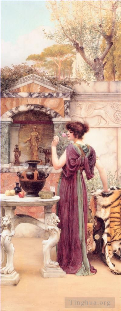 John William Godward Oil Painting - The Garden Shrine Pompeii