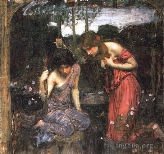 John William Waterhouse Oil Painting - Nymphs finding the head of orpheus study JW