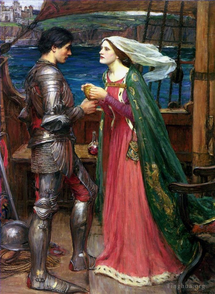 John William Waterhouse Oil Painting - Tristan and Isolde Sharing the Potion