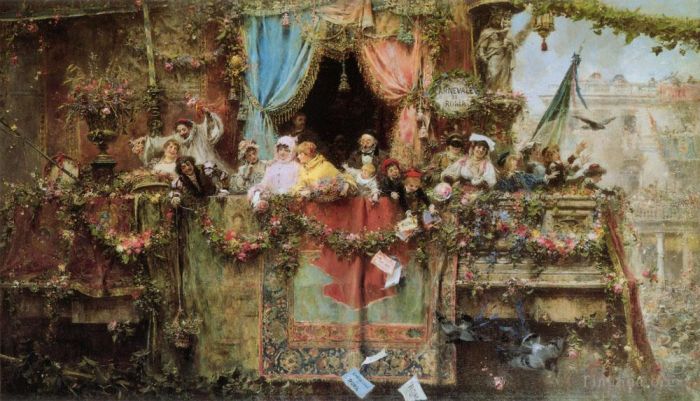 Jose Benlliure y Gil Oil Painting - A Carnival In Rome