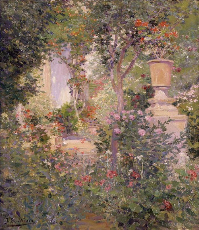 Jose Benlliure y Gil Oil Painting - El jardin del autor